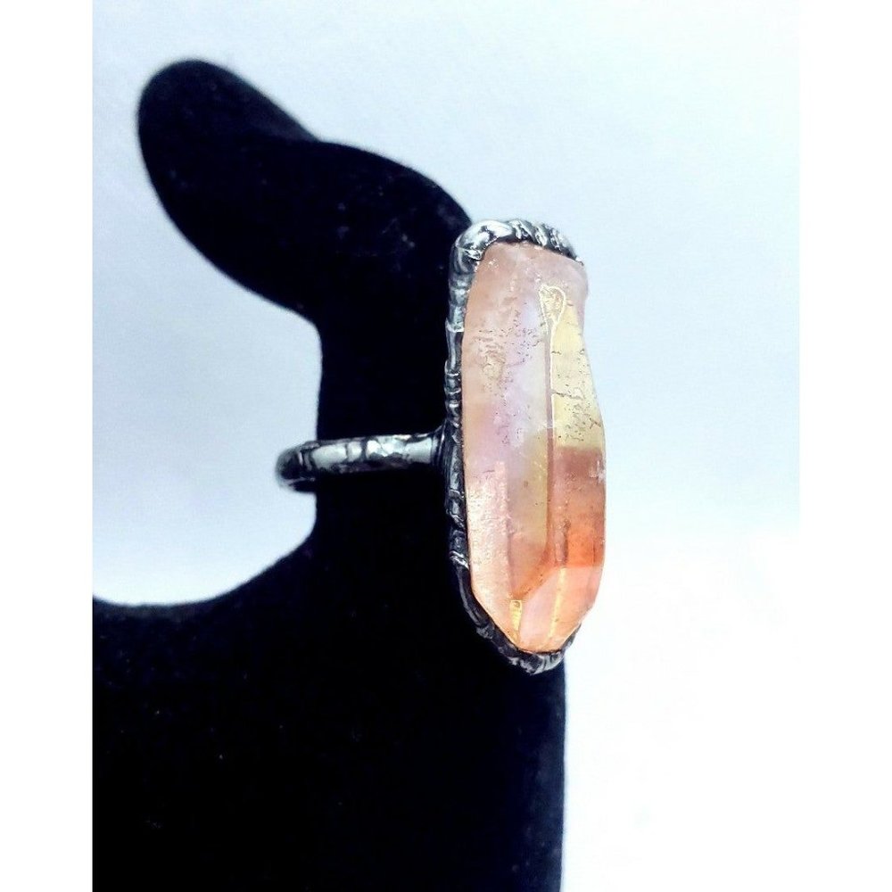 Trade w Christine 🐉 Hand Crafted Pink Aura Quartz Crystal Stainless steel ring - Picture 9 of 12